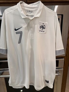 SOLD Authentic Ribery France FFF #7 Soccer Polo Jersey with Navy Accents